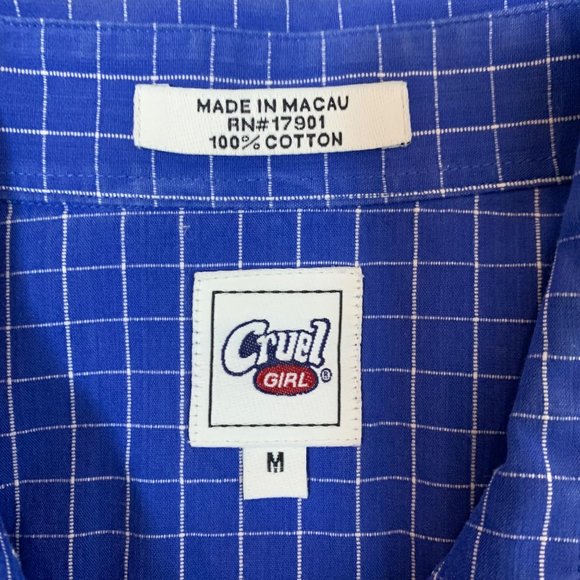Cruel Girl Long Sleeve Blue White Check Western Shirt M - Picture 8 of 12